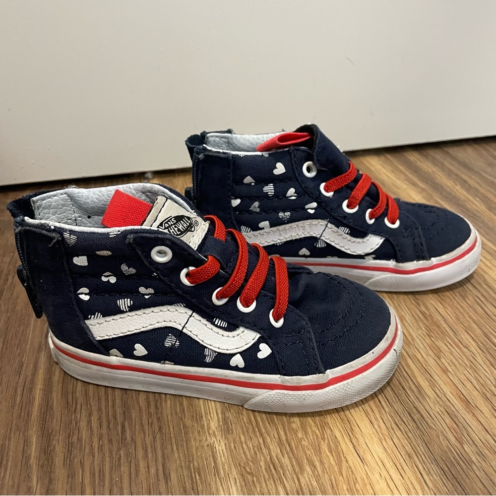 Size 6.5 Toddler Vans Kids' Navy with White Heart Hi Tops
